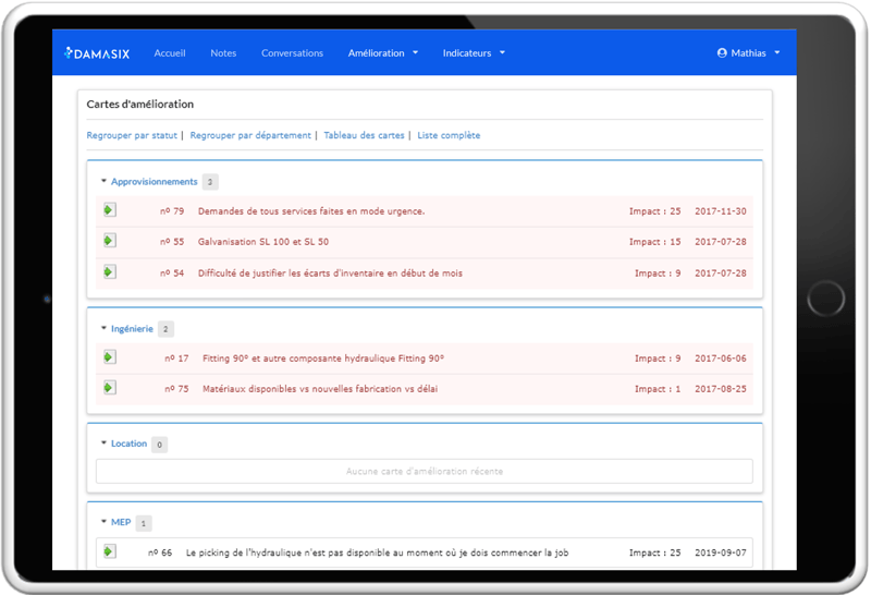 DamaSix_DMS_gestion quotidienne_Kanban carte amélioration_Createch